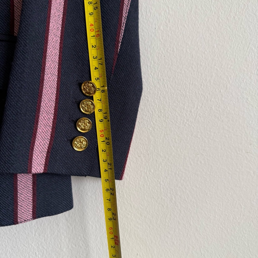 Smythe Double Breasted Striped Blazer Gold Accented Buttons Quarter Sleeve Sz 8 - Picture 12 of 16